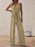 Tied Surplice Sleeveless Wide Leg Jumpsuit - Trendsi - Flyclothing LLC