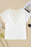 Lace Crochet Textured Button Back V Neck T Shirt - Trendsi - Flyclothing LLC