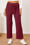 Textured Elastic Waist Straight Pants - Trendsi - Flyclothing LLC