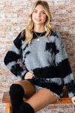 First Love Full Size Abstract Pattern Contrast Feather Yarn Sweater - Trendsi - Flyclothing LLC