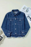 Raw Hem Long Sleeve Denim Jacket - Trendsi - Flyclothing LLC