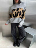 Leopard Color Block Round Neck Sweater - Trendsi - Flyclothing LLC