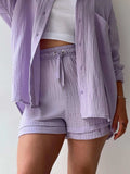 Textured Button Up Shirt and Shorts Set - Trendsi - Flyclothing LLC