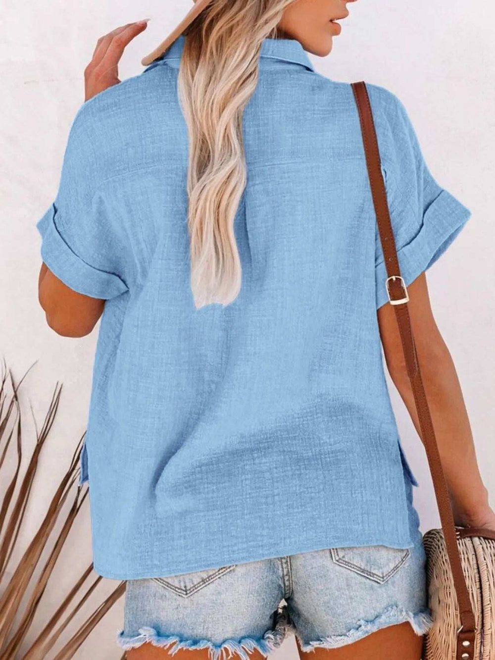 Full Size Button Up Short Sleeve Shirt Plus Size - Trendsi - Flyclothing LLC