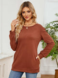 Ruched Shoulder Round Neck Long Sleeve Sweatshirt - Trendsi - Flyclothing LLC