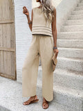 Round Neck Sleeveless Top and Wide Leg Pants Set - Trendsi - Flyclothing LLC