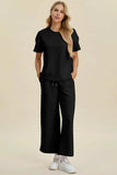 Double Take Full Size Texture Round Neck Short Sleeve Top and Pants Set - Trendsi - Flyclothing LLC