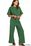 Zenana Ribbed Round Neck Tee & Pants Set - Trendsi - Flyclothing LLC