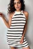 Contrast Striped Drawstring Detail Sleeveless Sweater Dress - Trendsi - Flyclothing LLC