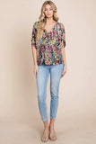 BOMBOM Printed Surplice Peplum Blouse - Trendsi - Flyclothing LLC