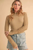 Aemi+Co Mock Neck Ribbed Knit Top with Crochet Sleeve - Trendsi - Flyclothing LLC