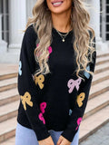 Bow Graphic Round Neck Long Sleeve Sweater - Trendsi - Flyclothing LLC
