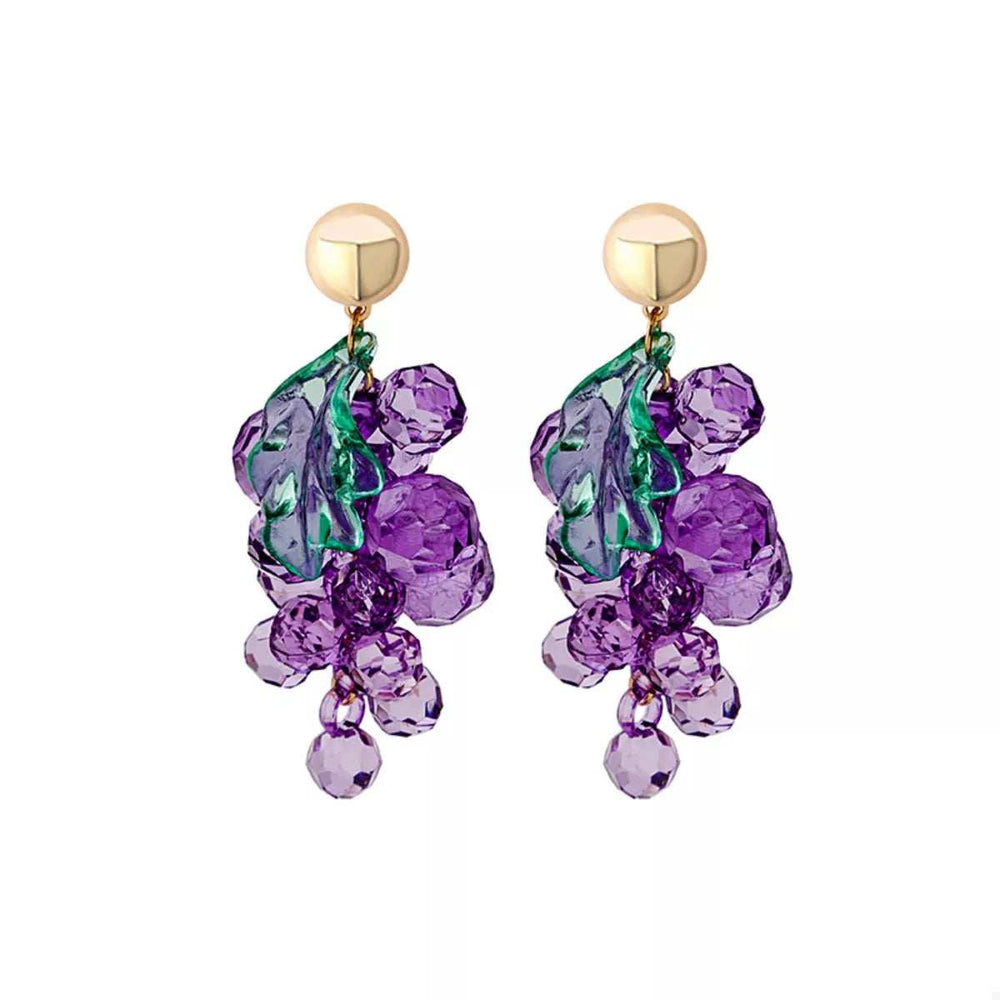 Grape Cluster Beaded Dangle Earrings - Trendsi - Flyclothing LLC
