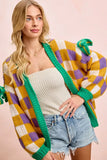 BiBi Mardigras Checker Board Front Open Cardigan - Trendsi - Flyclothing LLC