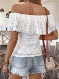 Off Shoulder Lace Ruffle Blouse - Trendsi - Flyclothing LLC