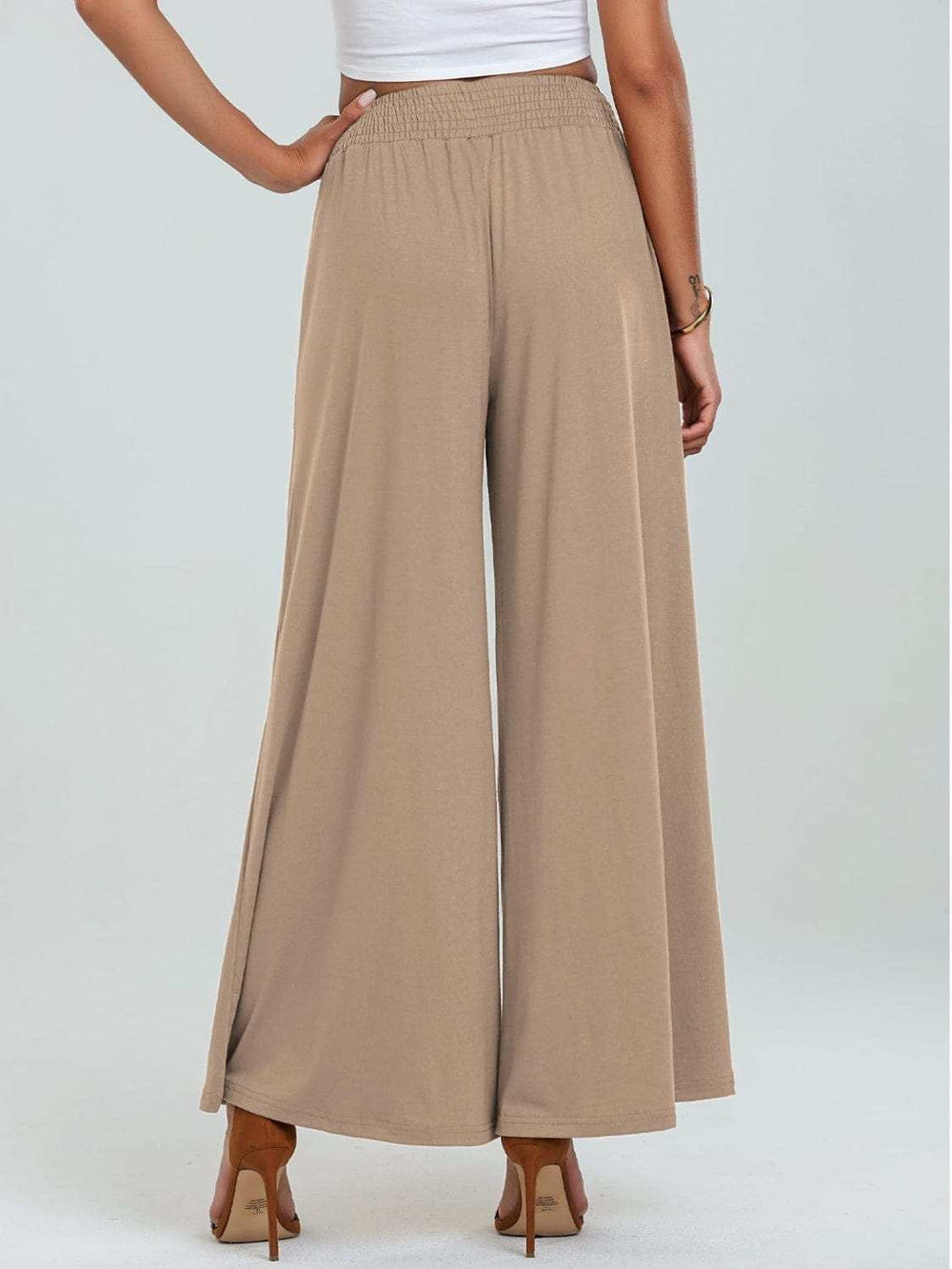 Pocketed Elastic Waist Wide Leg Pants - Trendsi - Flyclothing LLC