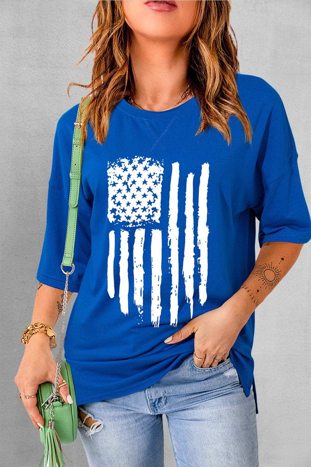 US Flag Round Neck Short Sleeve T-Shirt - Trendsi - Flyclothing LLC