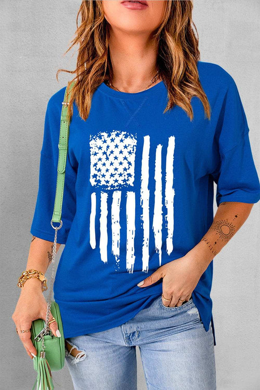 US Flag Round Neck Short Sleeve T-Shirt - Trendsi - Flyclothing LLC