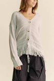 Davi & Dani Fringe V-Neck Button Up Long Sleeve Cardigan - Trendsi - Flyclothing LLC