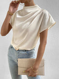 Mock Neck Short Sleeve Blouse - Trendsi - Flyclothing LLC
