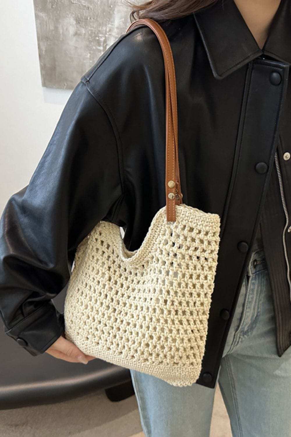 Openwork Woven Tote Bag - Trendsi - Flyclothing LLC