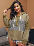 Mixed Texture Patchwork Exposed Seam Half Button Hoodie - Trendsi - Flyclothing LLC