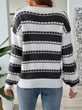 Striped Round Neck Long Sleeve Sweater - Trendsi - Flyclothing LLC