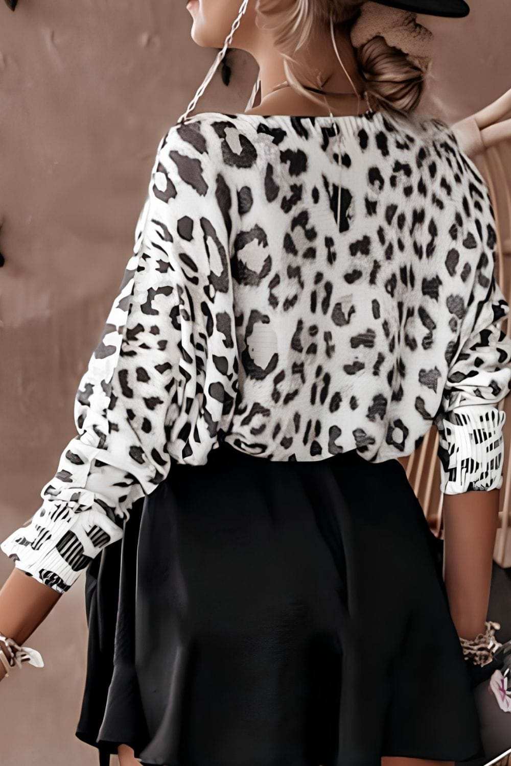 Leopard Boat Neck Long Sleeve Knit Top - Trendsi - Flyclothing LLC