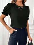 Round Neck Flounce Sleeve Blouse - Trendsi - Flyclothing LLC