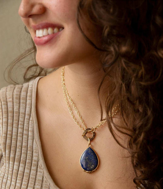 Abby Blue Lapis Golden Pendant Necklace - Barse Jewelry - Flyclothing LLC