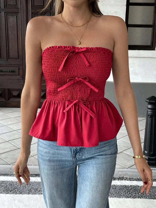 Smocked Bow Tube Top - Trendsi - Flyclothing LLC