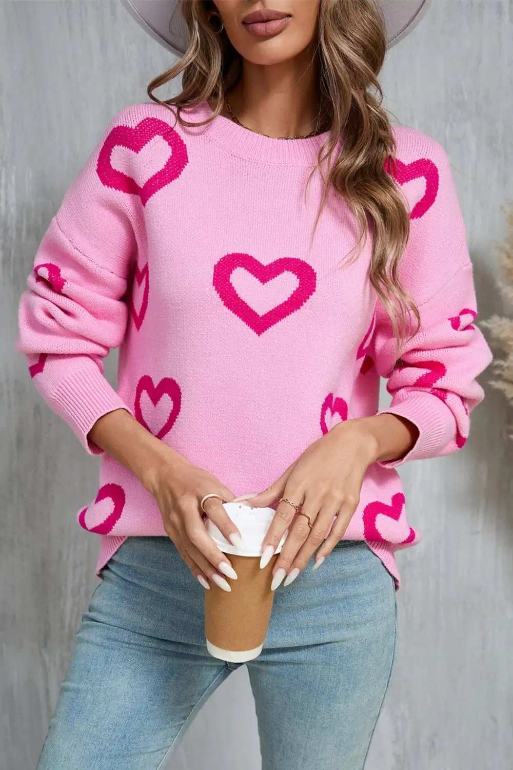 Angel Wings Heart Round Neck Dropped Shoulder Long Sleeve Sweater - Trendsi - Flyclothing LLC