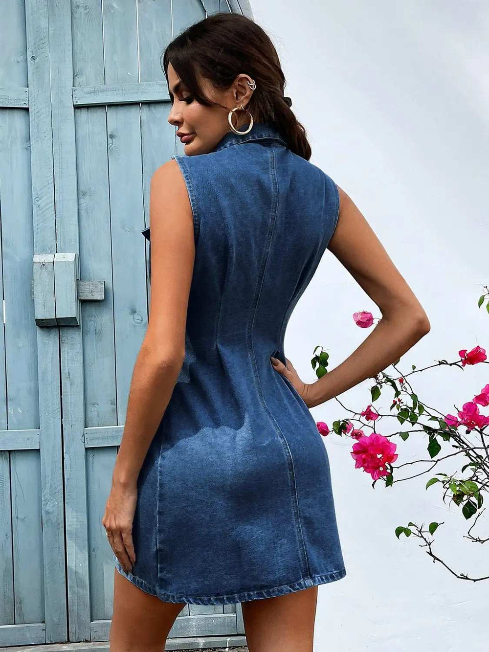Pocketed Button Up Sleeveless Denim Dress - Trendsi - Flyclothing LLC