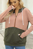 Drawstring Stripe Half Zip Long Sleeve Hoodie - Trendsi - Flyclothing LLC