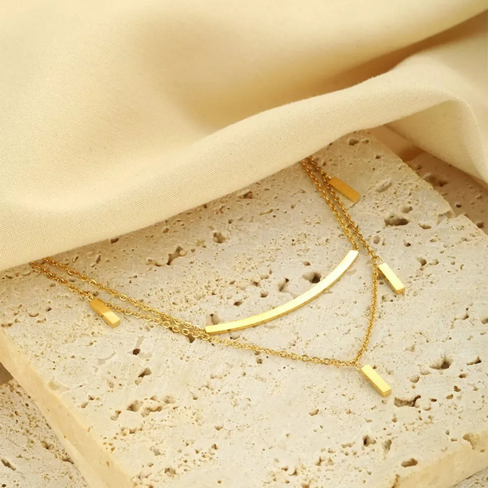 18K Gold-Plated Double Layered Necklace - Trendsi - Flyclothing LLC