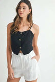 MABLE Linen Mix Button Down Tank Top - Trendsi - Flyclothing LLC