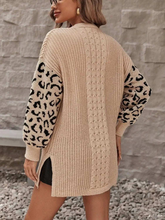 Pocketed Leopard Open Front Cardigan - Trendsi - Flyclothing LLC