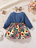 Children's Ruffled Bow Contrast Floral Dress with Headband - Trendsi - Flyclothing LLC