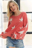 ADORA Full Size Star Contrast Round Neck Sweater Plus Size - Trendsi - Flyclothing LLC