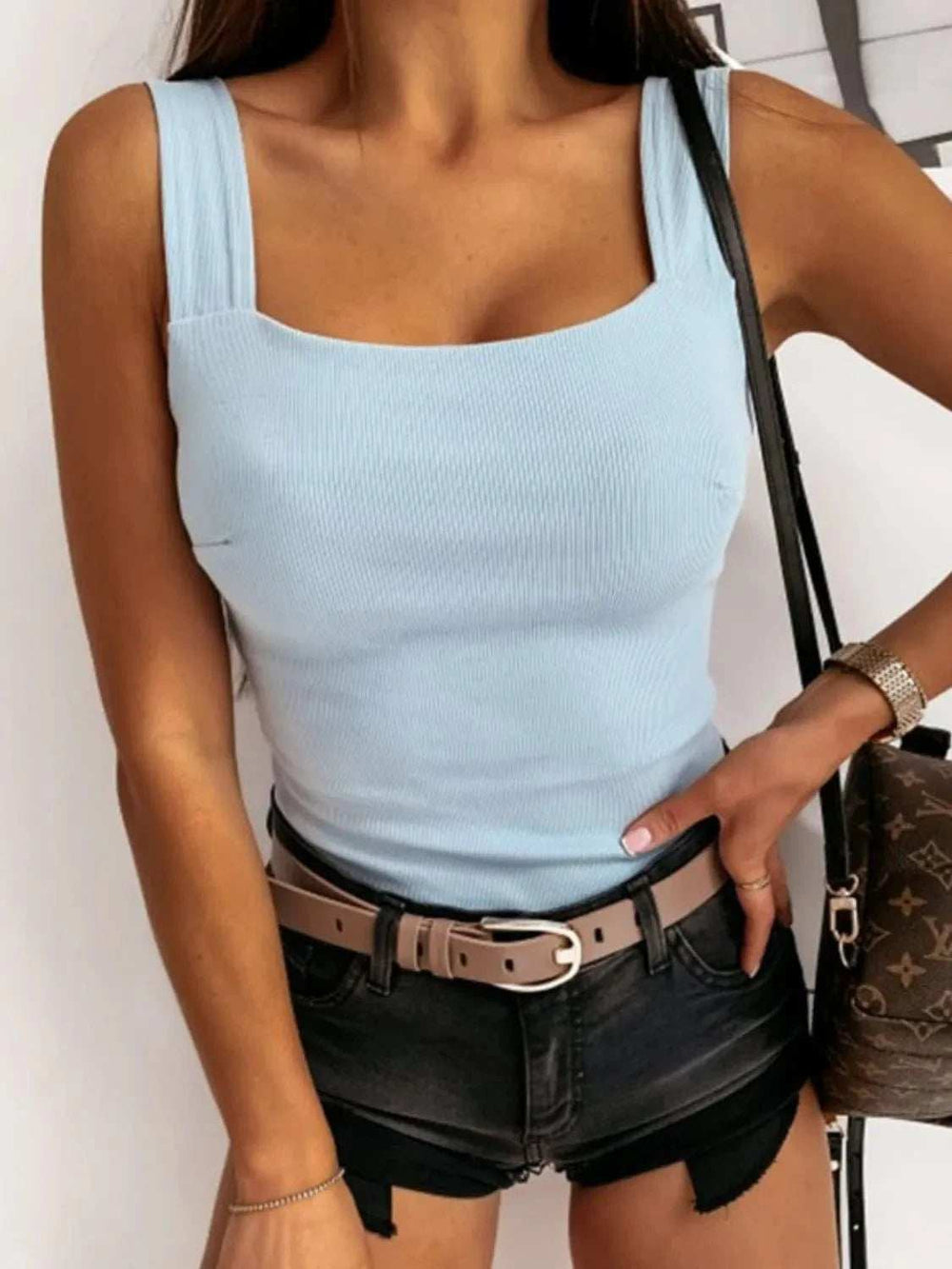 Square Neck Wide Strap Tank - Trendsi - Flyclothing LLC