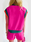 Contrast Round Neck Top and Shorts Set - Trendsi - Flyclothing LLC