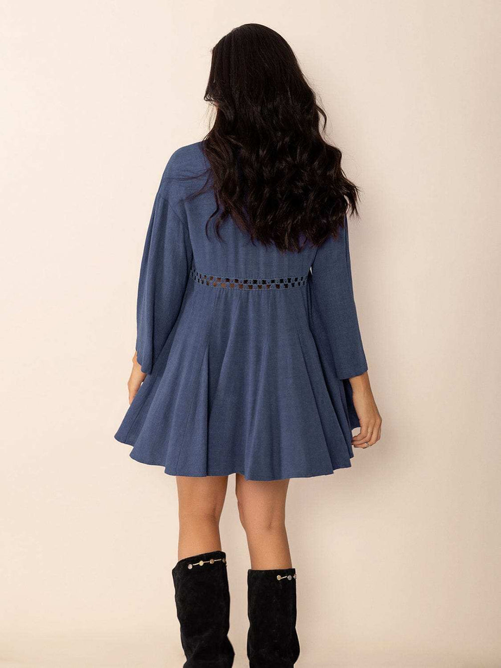 Cutout Johnny Collar Long Sleeve Mini Dress - Trendsi - Flyclothing LLC