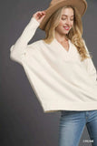 Umgee V-Neck Sweater with Wide Trim Detail - Trendsi - Flyclothing LLC