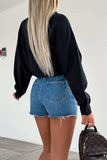 Raw Hem Denim Skorts - Trendsi - Flyclothing LLC