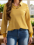 Striped Johnny Collar Long Sleeve T-Shirt - Trendsi - Flyclothing LLC