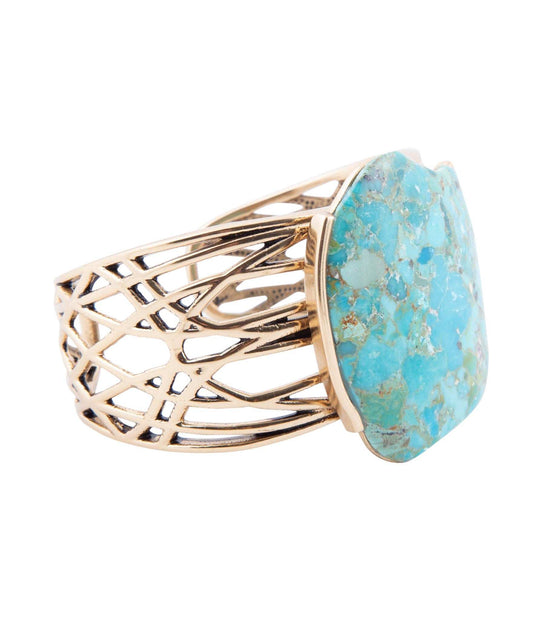Abstract Blue Turquoise Golden Statement Cuff - Barse Jewelry - Flyclothing LLC