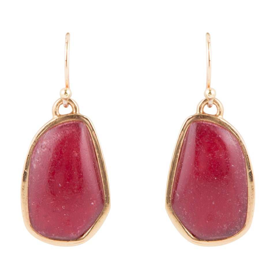 Abstract Red Raspberry Quartz Golden Drop Earrings - Barse Jewelry - Flyclothing LLC