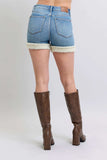 Judy Blue Full Size Hw Tummy Control Shearling Cuff Denim Shorts Plus Size - Trendsi - Flyclothing LLC
