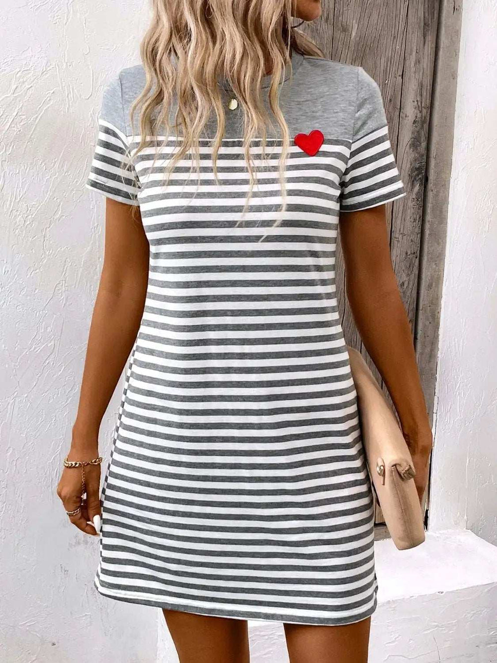 Striped Round Neck Short Sleeve Mini Dress - Trendsi - Flyclothing LLC