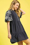 Umgee Tiered Embroidered Puff Sleeve Mini Dress - Trendsi - Flyclothing LLC